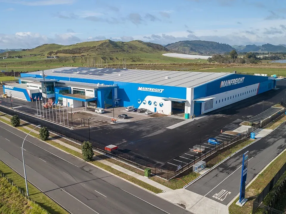 A Mainfreight freight and logistics facility, seen from the exterior.